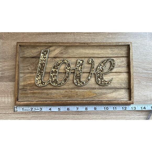 Wood Wall Decor Plaque "Love Saying" in Gold Sequins Cottage Girlie Home Office - Picture 5 of 6